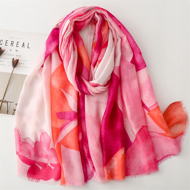 Spring and summer thin cotton and linen feel scarf creative geometric rough edge scarf warm shawl women