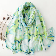 Autumn and winter cotton and linen feel scarf bronzing water flower ink painting rough edge scarf warm shawl