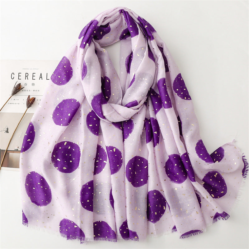 Autumn and winter cotton and linen feel scarf bronzing full moon round burr scarf warm shawl women