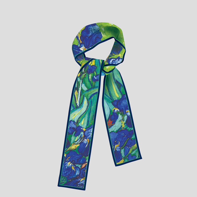 Van Gogh-Inspired Narrow Scarf - Wheat Fields & White Roses