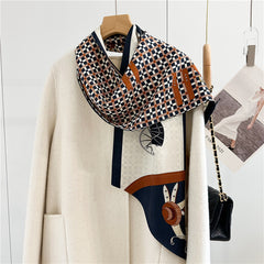 Horse Carriage Print Twilly – Reversible Silk Wool Scarf for Winter