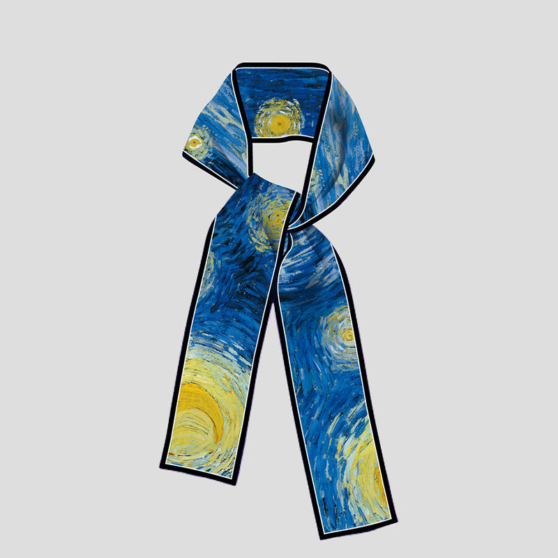 Van Gogh-Inspired Narrow Scarf - Wheat Fields & White Roses