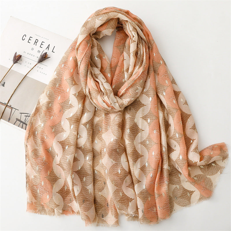 Autumn and winter cotton and linen feel scarf bronzing wealth geometric burr scarf warm shawl