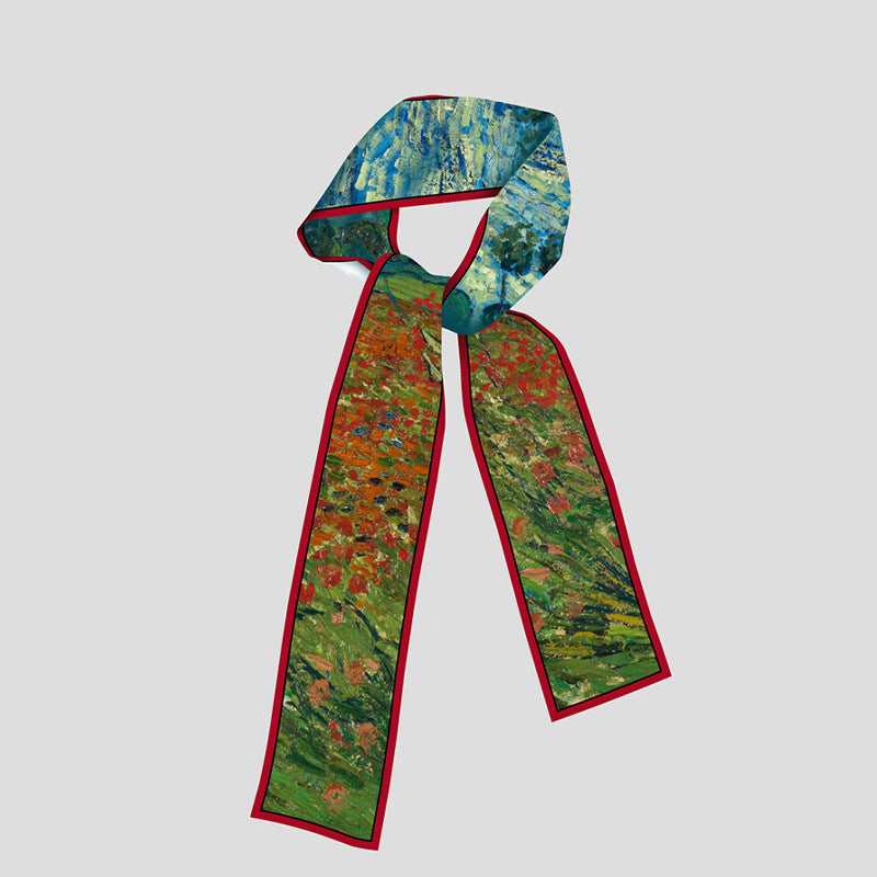 Van Gogh-Inspired Narrow Scarf - Wheat Fields & White Roses