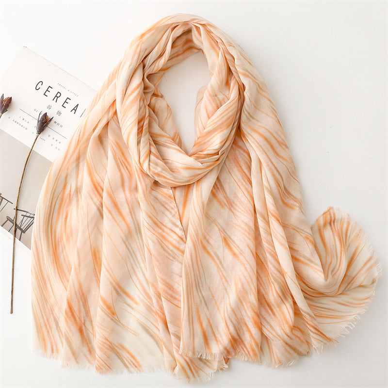 Spring and summer thin cotton and linen feel scarf colored striped geometric scarf warm shawl women