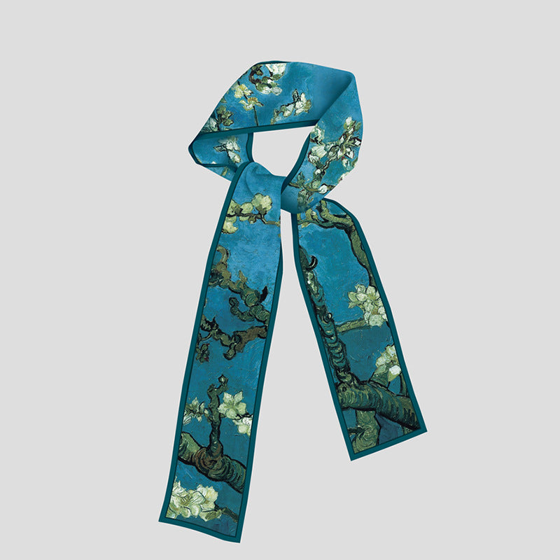 Van Gogh-Inspired Narrow Scarf - Wheat Fields & White Roses