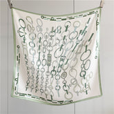 26'' Minimalist Green Lock Mulberry Silk Scarf – Simple & Elegant Square Silk Shawl for Women, Modern Chic Accessory