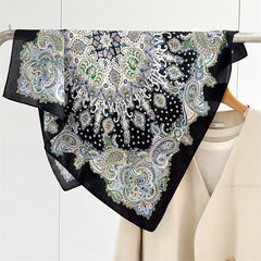 26'' Black Base Colorful Paisley Mulberry Silk Scarf – Elegant Square Silk Shawl for Women, Luxury Fashion Accessory