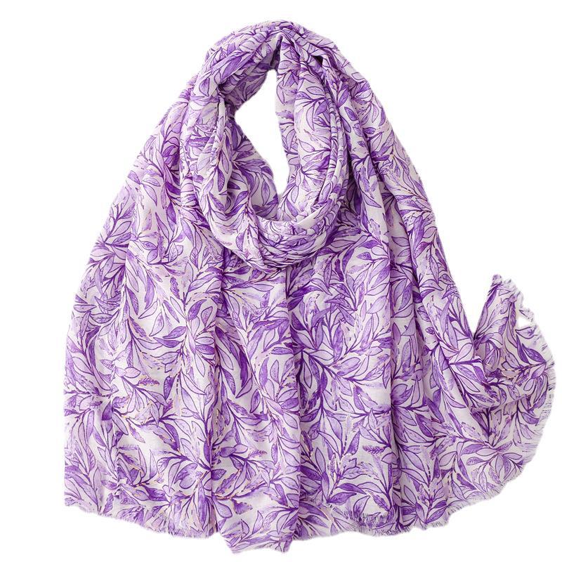 Autumn and winter cotton and linen feel scarf bronzing bamboo leaf green leaf rough edge scarf warm shawl women