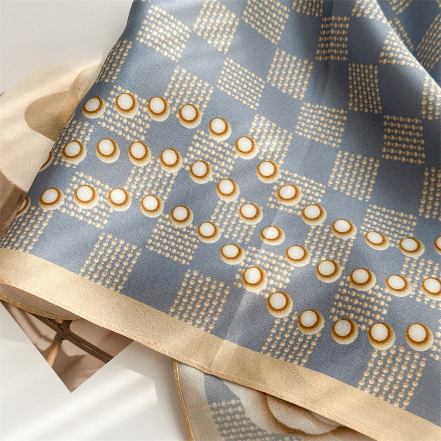 65cm Mulberry Silk Scarf – Digital 5 Grid Pattern Square Silk Shawl for Women, Elegant & Versatile Accessory