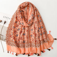 Spring and summer new cotton and linen feel scarf celebrity style shell flower fringed scarf warm shawl
