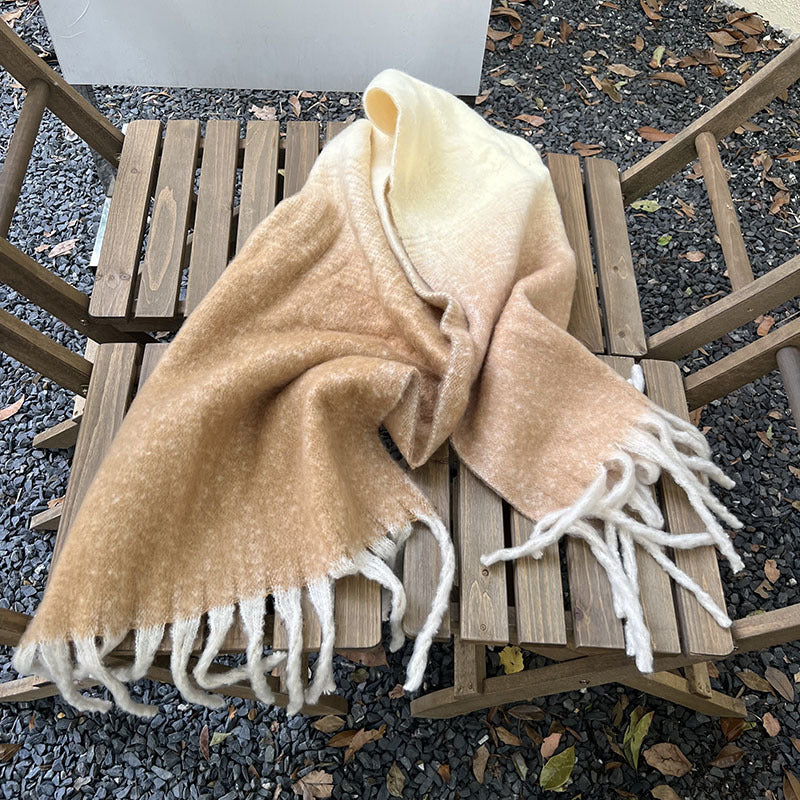 New Autumn and Winter Korean Style Thickened Students Warm-Keeping Plaid British Gradient Contrast Artificial Cashmere Scarf