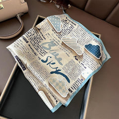 New Cartoon clouds letter splicing pattern/100% Mulberry silk light and breathable scarf/Gift for her