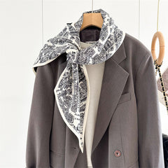City Map Print Scarf – Luxury Mulberry Silk & Wool Long Ribbon Wrap