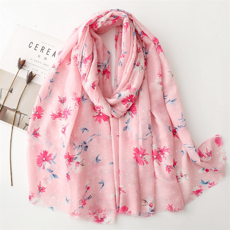 Autumn and winter cotton and linen feel scarf bronzing polka dots small flower burr edge scarf warm shawl women
