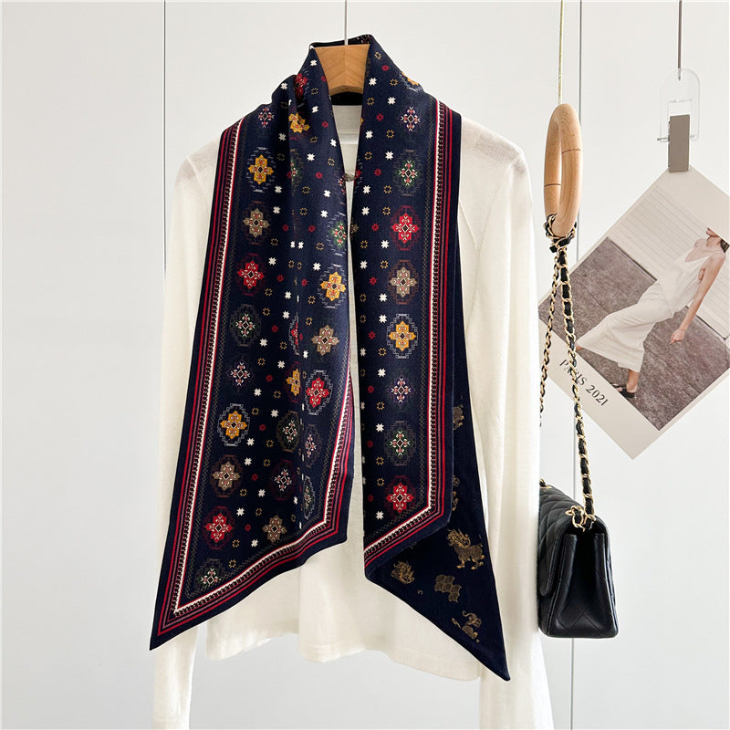 Oriental Kirin Scarf – Versatile Silk Wool Twilly for Travel & Chic Accessories