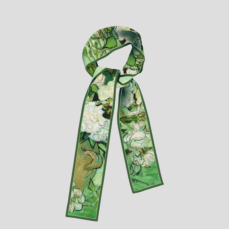 Van Gogh-Inspired Narrow Scarf - Wheat Fields & White Roses