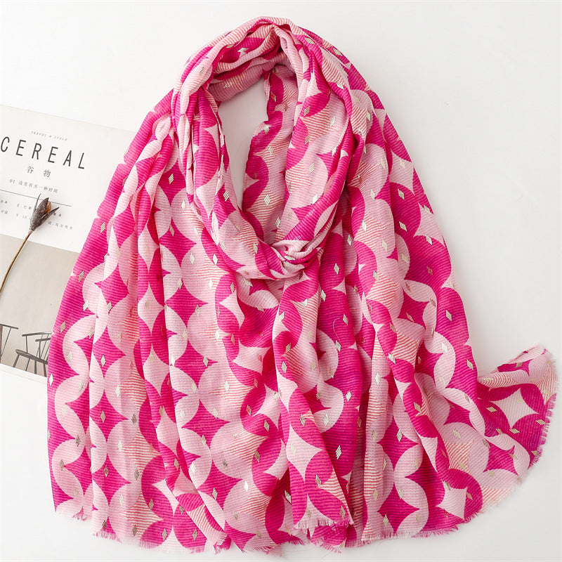 Autumn and winter cotton and linen feel scarf bronzing wealth geometric burr scarf warm shawl