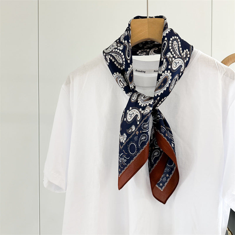 Double Crepe Silk Paisley Design Scarf 65cm Mulberry Silk Spring Summer Fashion Shawl