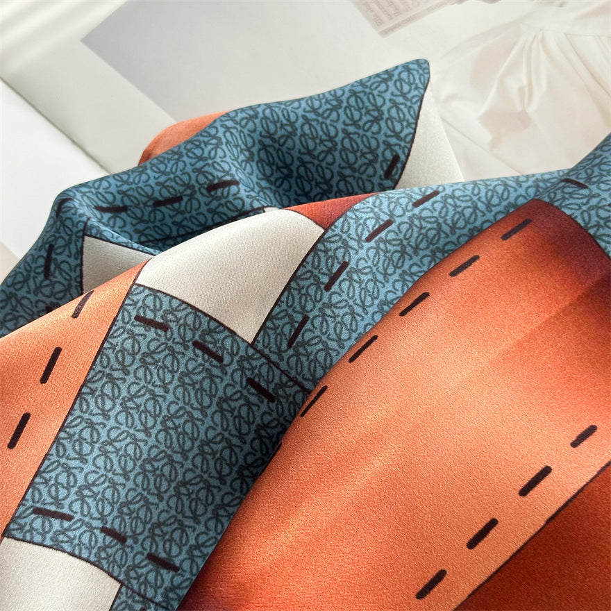 65cm Belt Pattern Mulberry Silk Scarf – Square Silk Shawl for Women, Elegant & Versatile Accessory