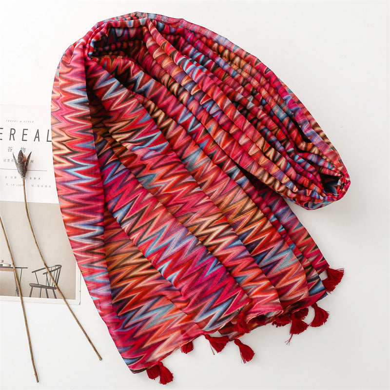 Scarf summer travel sunscreen scarf Hanfu accessories photo Bali yarn color corrugated geometric shawl women
