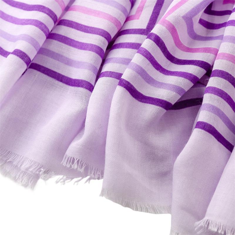 Spring and summer thin cotton and linen feel scarf colored striped rough edge scarf warm shawl women