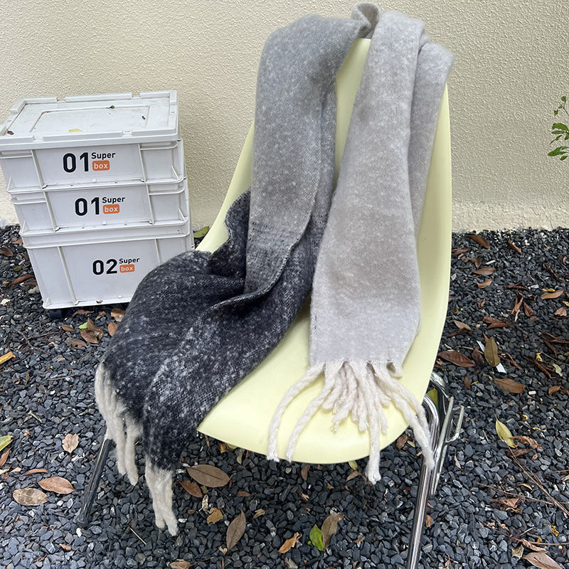 New Autumn and Winter Korean Style Thickened Students Warm-Keeping Plaid British Gradient Contrast Artificial Cashmere Scarf