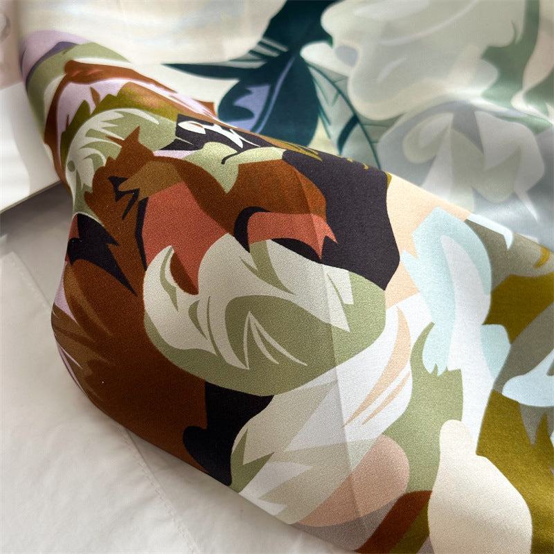 65cm Mulberry Silk Bold Rose Scarf – Double Crepe Square Shawl for Women, Elegant Floral Accessory