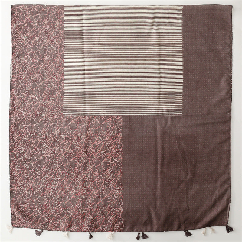 Exotic ethnic style wear accessories travel shawl cotton and linen feel Bali yarn scarf color matching geometric fringed scarf