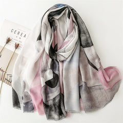Spring and summer thin cotton and linen feel scarf creative geometric rough edge scarf warm shawl women