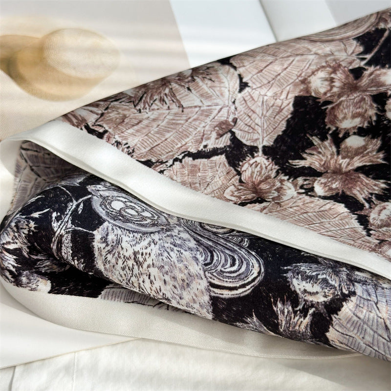 Camellia Double-Sided Mulberry Silk Scarf | Artistic Long Ribbon for Spring & Summer