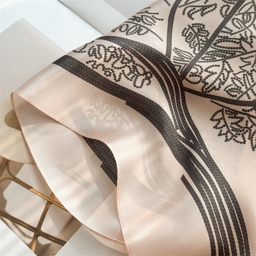 65cm Tree of Life Mulberry Silk Scarf – 12mmi Square Silk Shawl for Women, Elegant & Versatile Accessory
