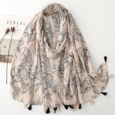 Scarf travel sunscreen scarf Hanfu accessories photo retro ethnic style khaki big flower bronzing shawl