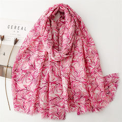 Autumn and winter cotton and linen feel scarf bronzing bamboo leaf green leaf rough edge scarf warm shawl women