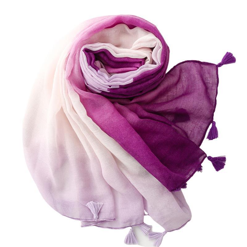 Plain color gradual change scarf summer travel sunscreen scarf Hanfu accessories photo encryption Bali yarn shawl women