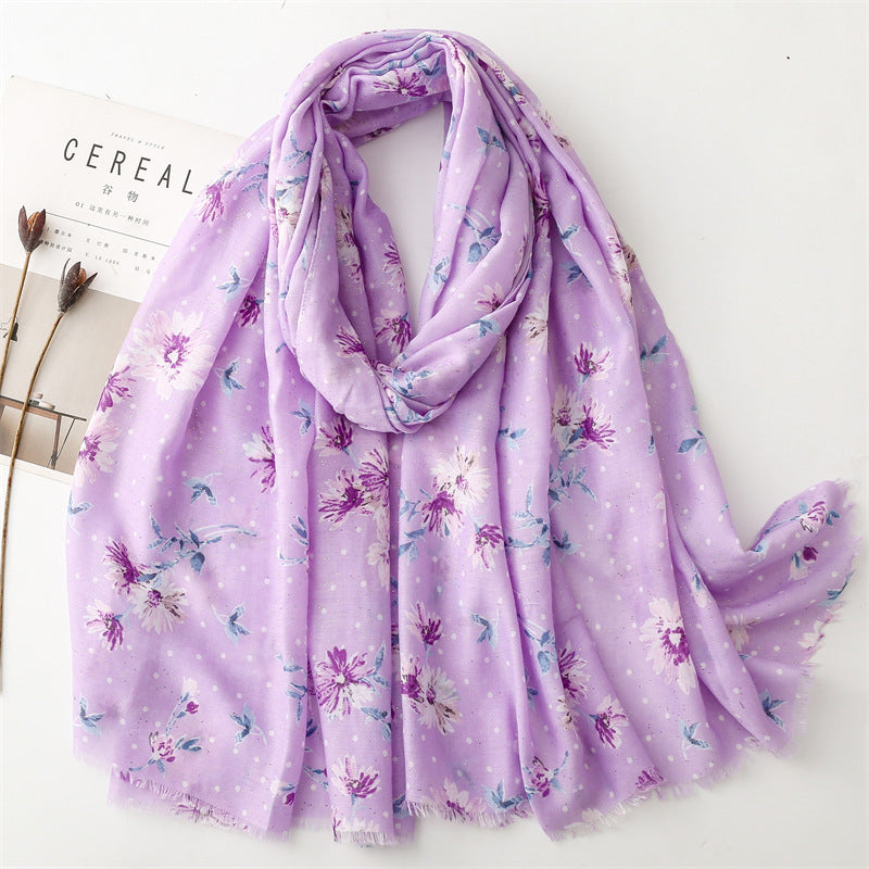 Autumn and winter cotton and linen feel scarf bronzing polka dots small flower burr edge scarf warm shawl women