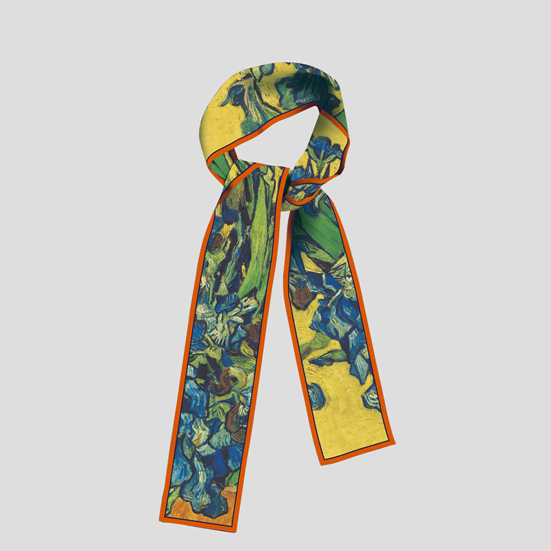 Van Gogh-Inspired Narrow Scarf - Wheat Fields & White Roses