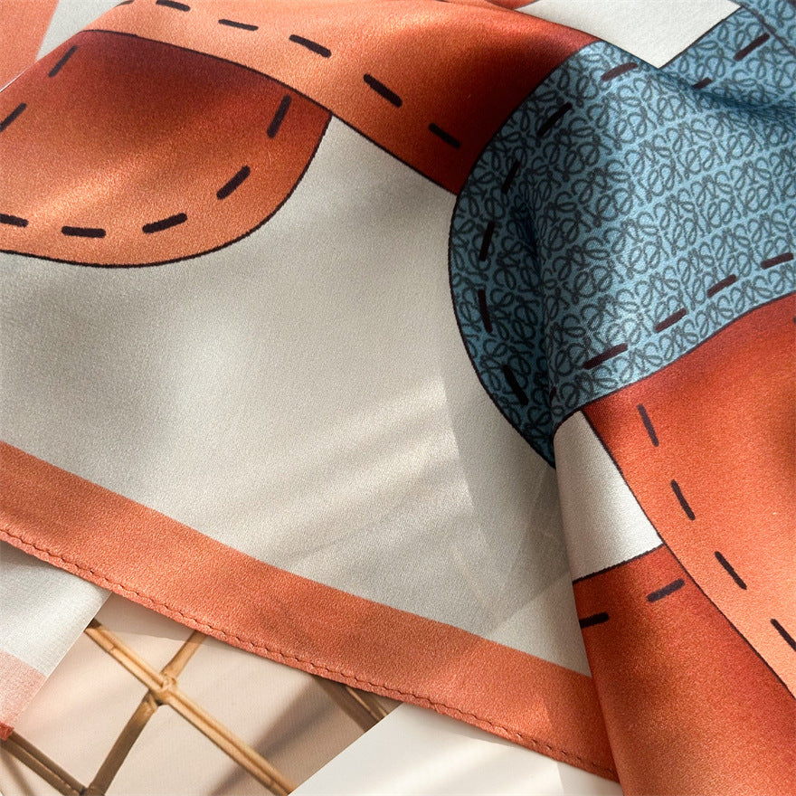 65cm Belt Pattern Mulberry Silk Scarf – Square Silk Shawl for Women, Elegant & Versatile Accessory