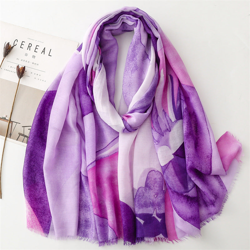 Spring and summer thin cotton and linen feel scarf creative geometric rough edge scarf warm shawl women