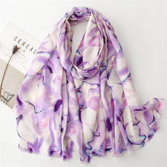 Autumn and winter cotton and linen feel scarf bronzing water flower ink painting rough edge scarf warm shawl