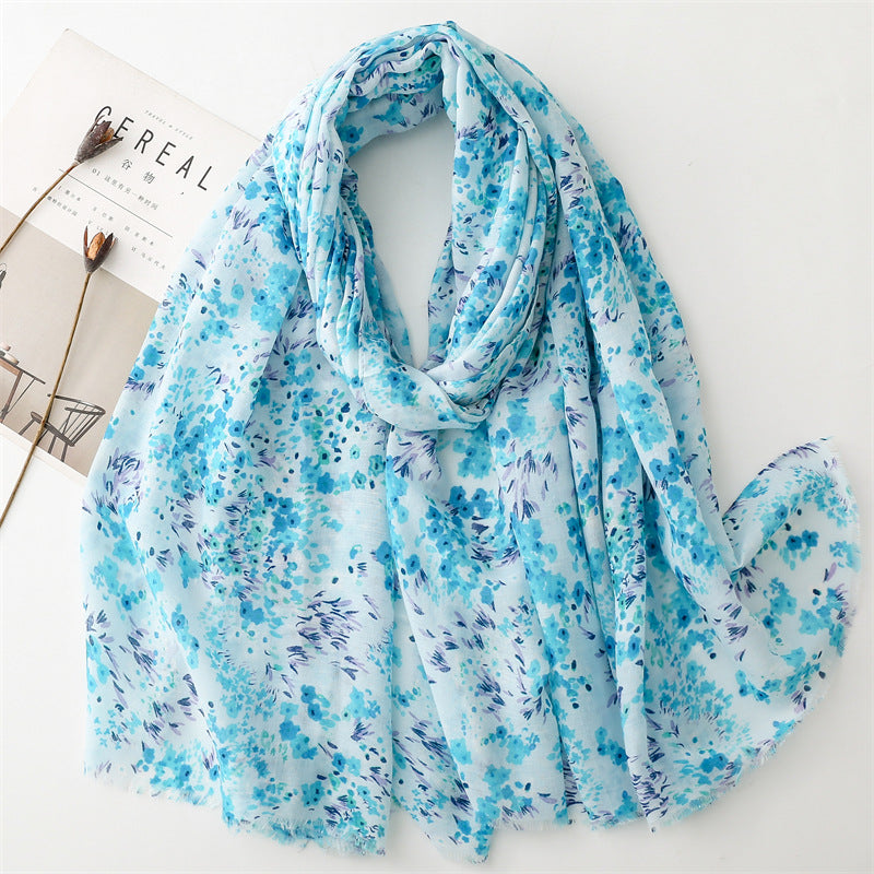 Spring and summer four seasons thin cotton and linen feel scarf sweet small floral burr scarf warm shawl women