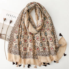 Spring and summer new cotton and linen feel scarf celebrity style shell flower fringed scarf warm shawl