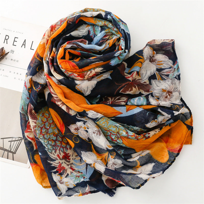 Summer Color Fruit Pineapple Leaves Bright Scarf Travel Sunscreen Scarf Accessories Wear Thin Shawl Ladies
