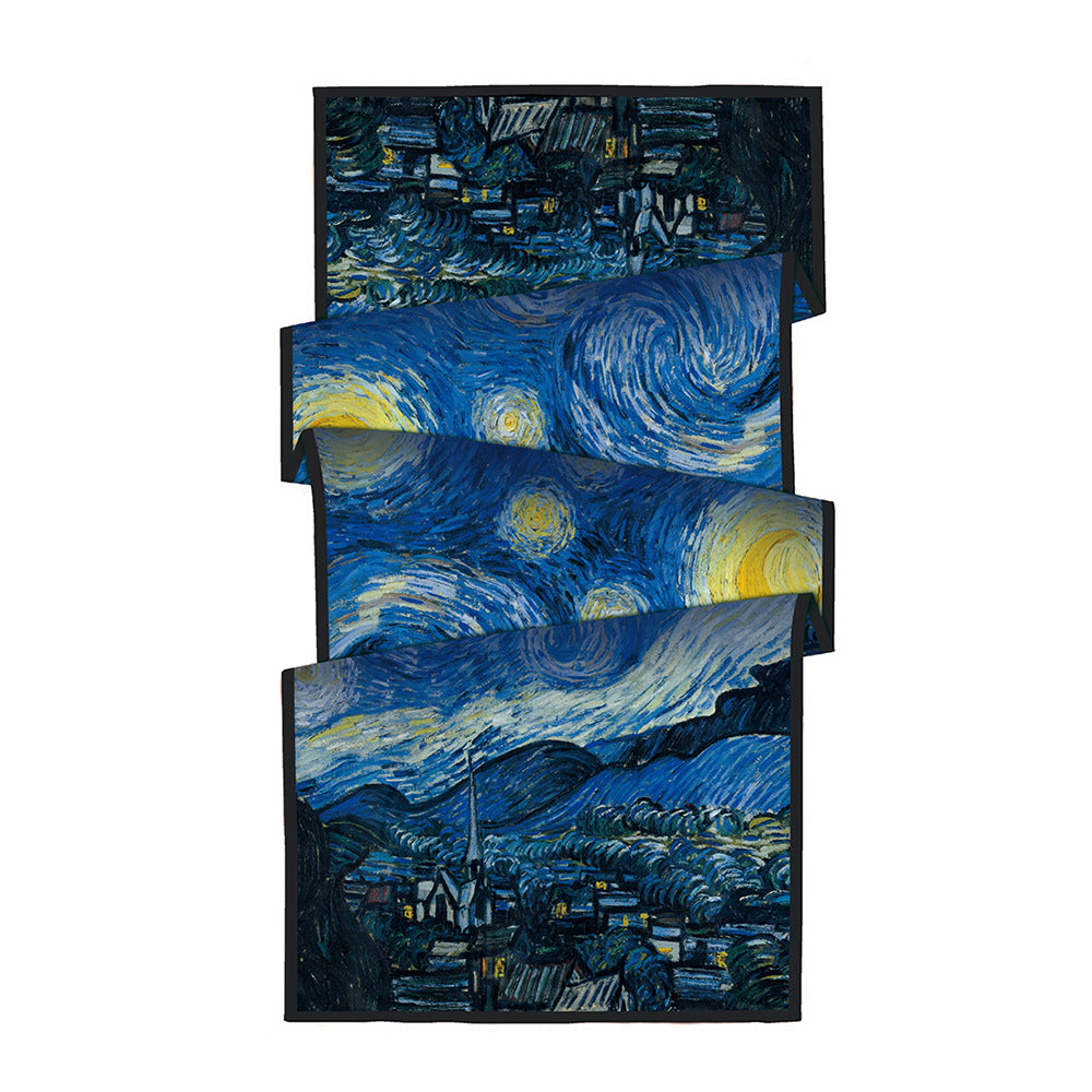 Van Gogh Inspired Long Scarf - 180cm x 70cm, Double-Layer Twill Polyester, Versatile Gift for All Seasons