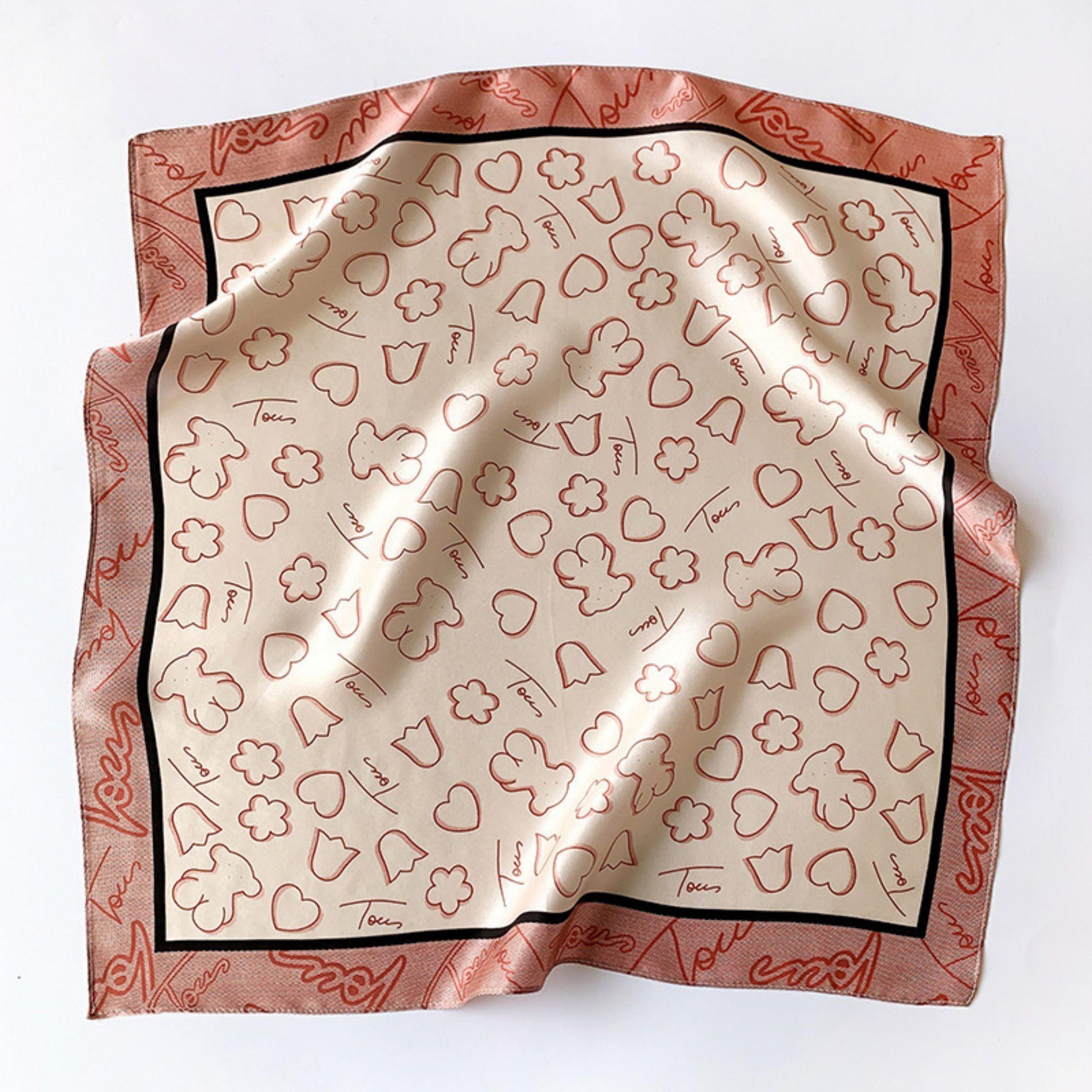 Love Cookie Bear 100%mulberry Silk Scarf/Silk head scarf/Silk hair scarf/Silk neck scarf/Mother&