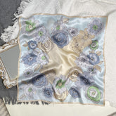 Light Color Flowers 100% mulberry Silk Scarf/Silk head scarf/Silk hair scarf/Silk neck scarf/Mother's Day Gifts/Bag Accessory/Gift for her