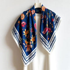 Weißes Blumen-Schmetterlingsmuster/Seiden-Twill-Satin/9090 cm/Seidenschal/Seiden-Bandana/Großer Satinschal/Geschenk für Sie/Muttertagsgeschenke