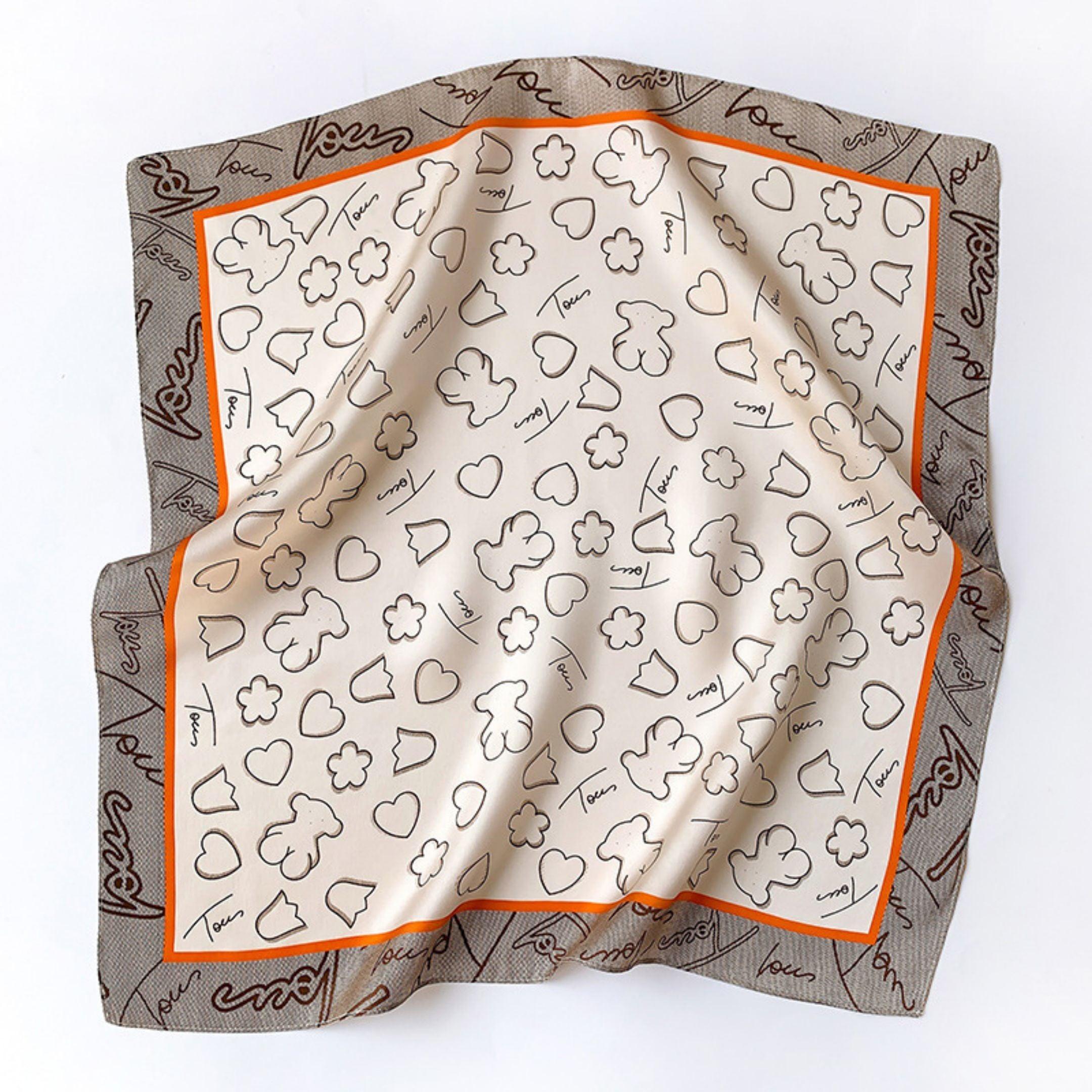 Love Cookie Bear 100%mulberry Silk Scarf/Silk head scarf/Silk hair scarf/Silk neck scarf/Mother&