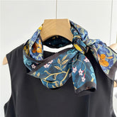 Blue Double-Sided Floral Mulberry Silk Scarf | Soft & Romantic Long Ribbon