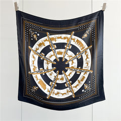 26'' Carriage Wheel Mulberry Silk Scarf – Elegant Vintage-Inspired Square Silk Shawl for Women, Classic Accessory